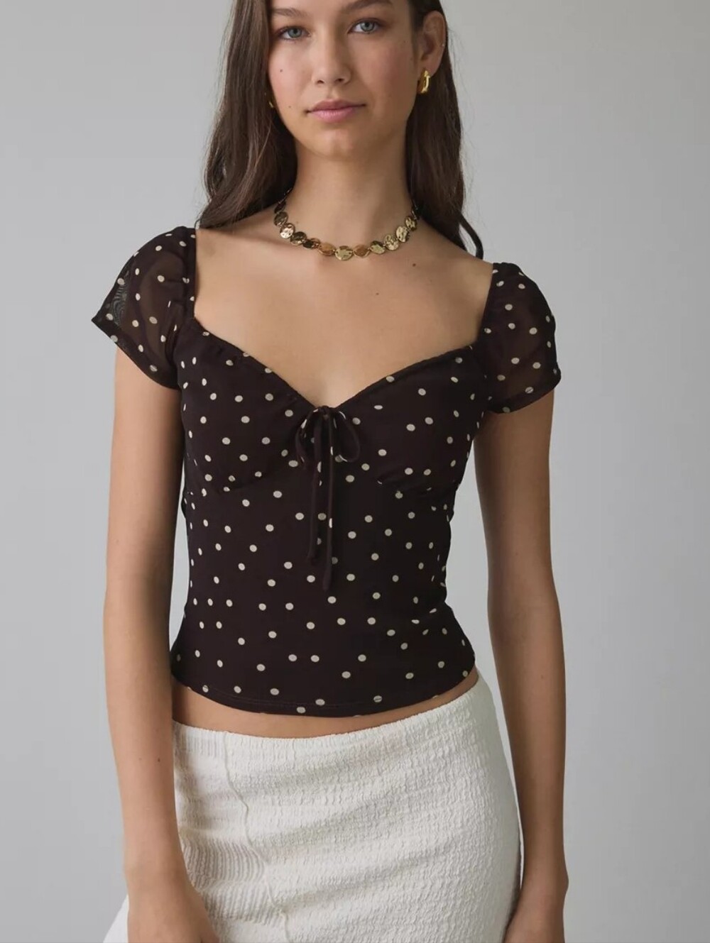 Urban Outfitters Laney Sweetheart Short Sleeve Mesh Crop Top